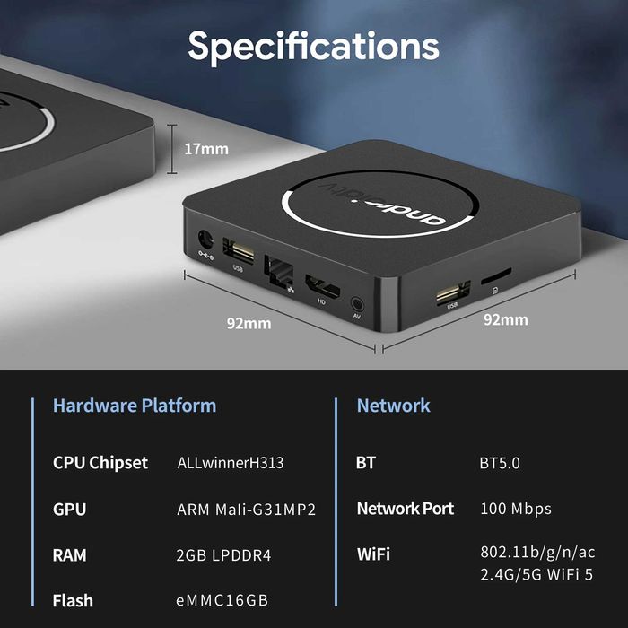 Android TV Box 4K HDR10 – Allwinner H313, 2GB/16GB, szybki streaming!