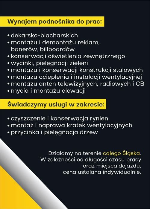 Podnośnik koszowy, zwyżka (5pietro) wynajem, usługi