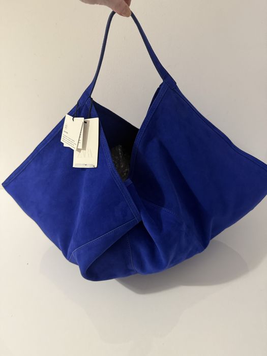 Torba skórzana zara worek kobaltowy