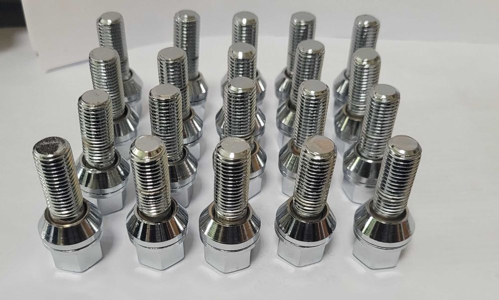 Śruby chromowane stożek obrotowy Citroen Peugeot 12x1,25x28 felg kół