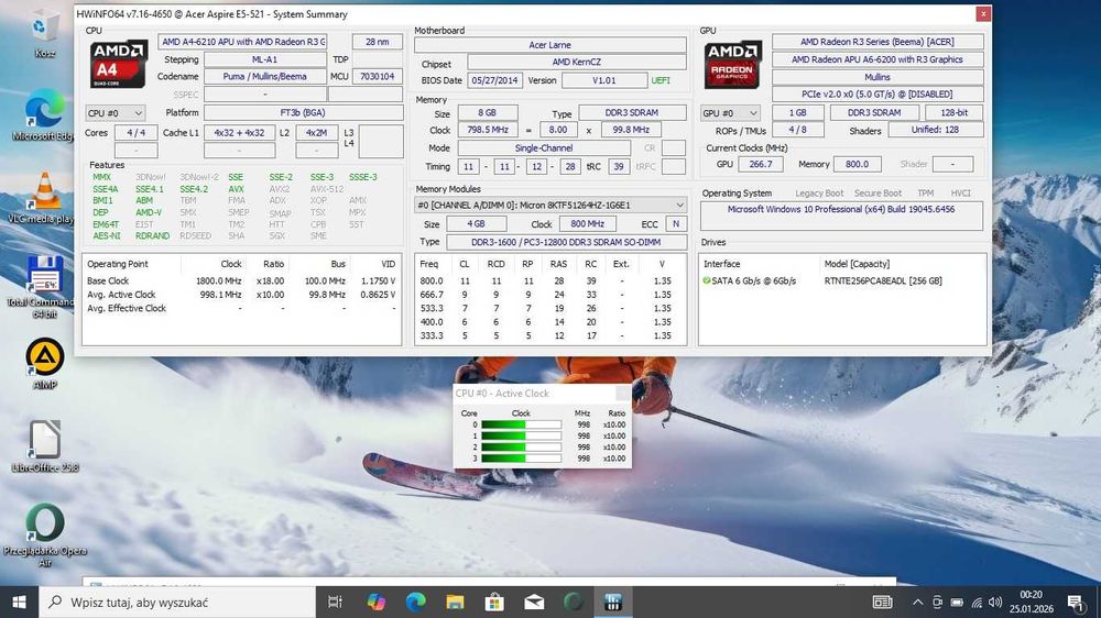 TANIO Acer AMD/8GbDDR/256SSD/Radeon/BateriaOK