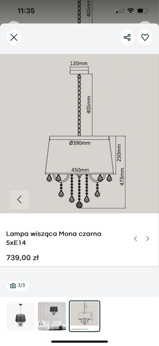 Lampa sufitowa wiszaca glamour Mona 5
