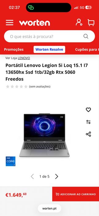 Legion loq i7 rtx5060 32ram 1T ssd novo