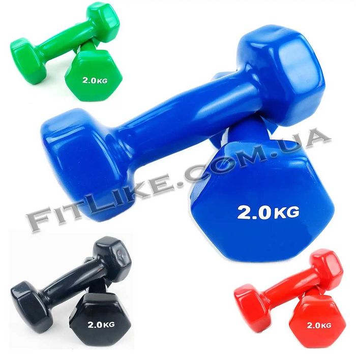 Вінілові металеві гантелі 0,5/1/1,5/2/3/4/5кг прогумовані для фітнеса