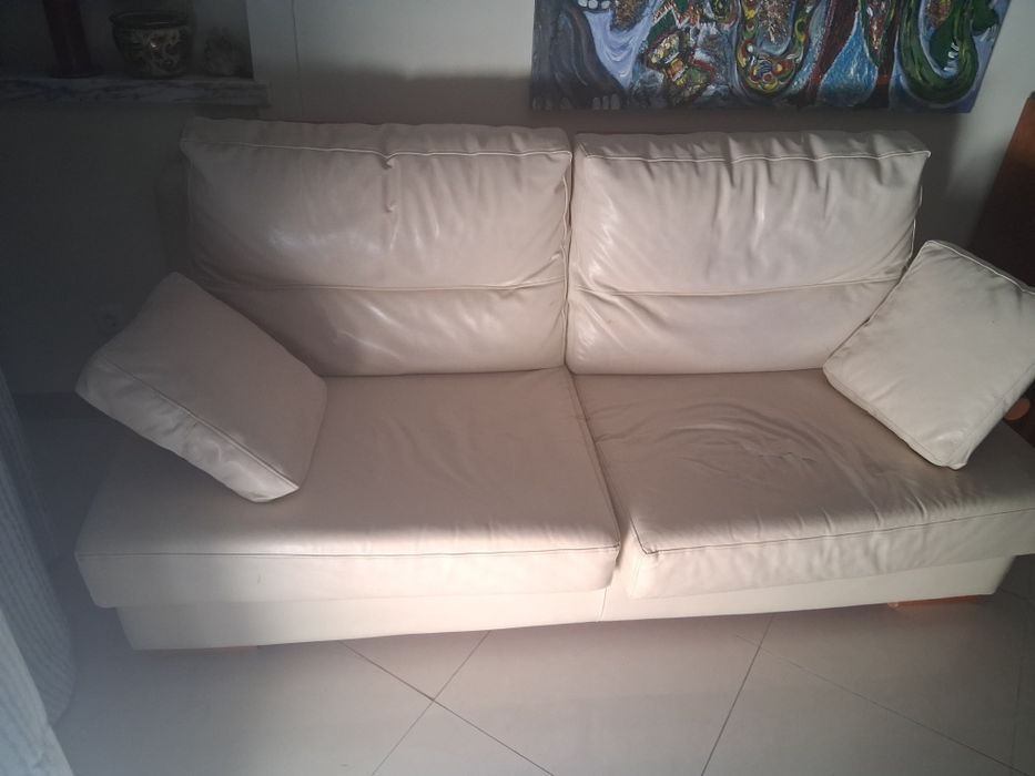 Dois Sofás de pele usados iguais,apenas uma almofada para estufar ou colocar protecção neles,são dois iguais e vendo a quem oferecer mais.