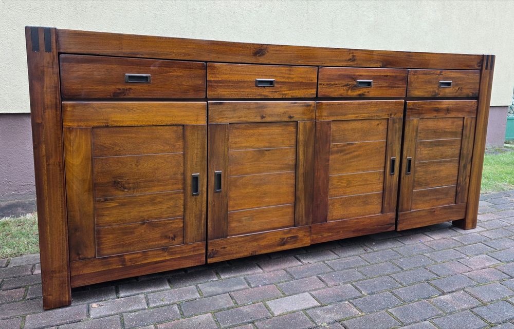 CIEKAWA 100% Lita Tekowa Komoda Kolonialna 4 Szuflady WYSYŁKA