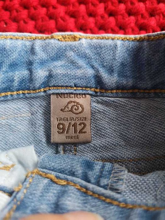 NUCLEO jeansy z streczem wakacyjne wzory 74-80 cm 9-12m.