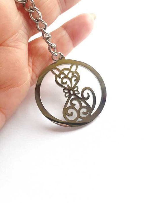 Brelok Breloczek Srebrny Kot Kotek Ażur Stal Chirurgiczna Nierdzewna