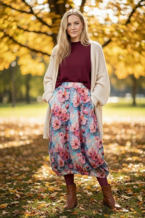 Auri Lili nowa spódnica Samsara w różowe maki L 40