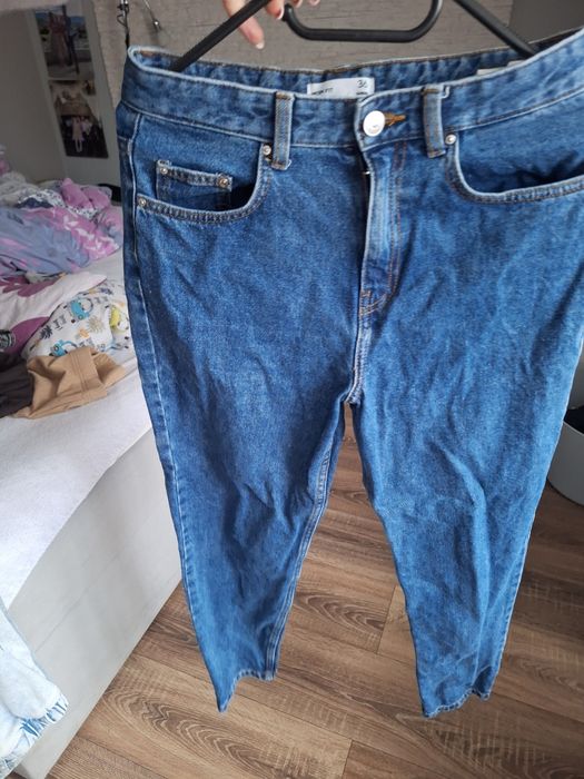 Granatowe jeansy denim.mom fit s 36 stan bdb