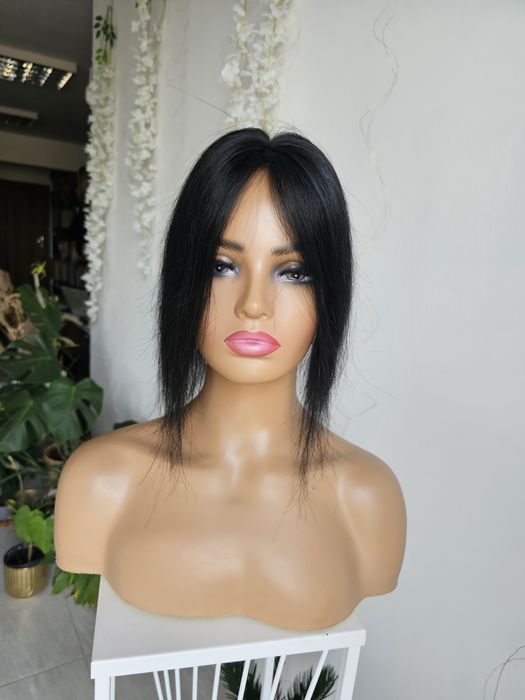 Tupet topper z włosów naturalnych Zoe ręcznie tkany imitacja skóry