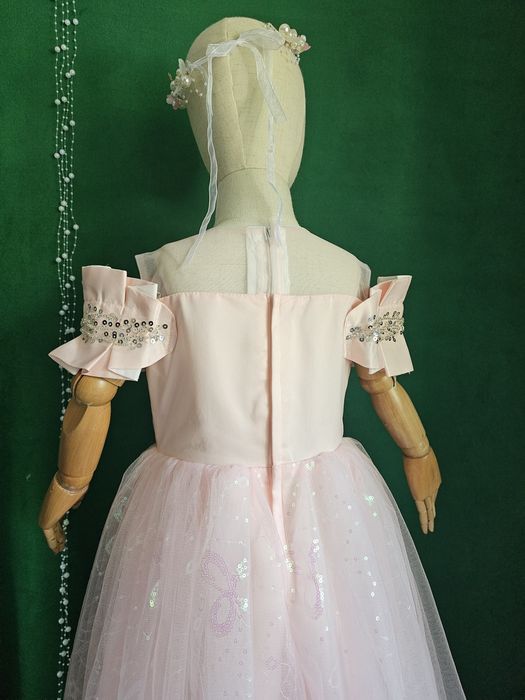 Дитяча рожева пишна довга ошатна святкова сукня нарядное платье