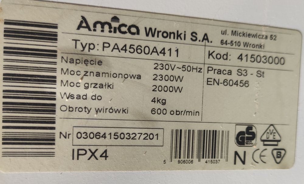 Sprzedam części do pralki Amica