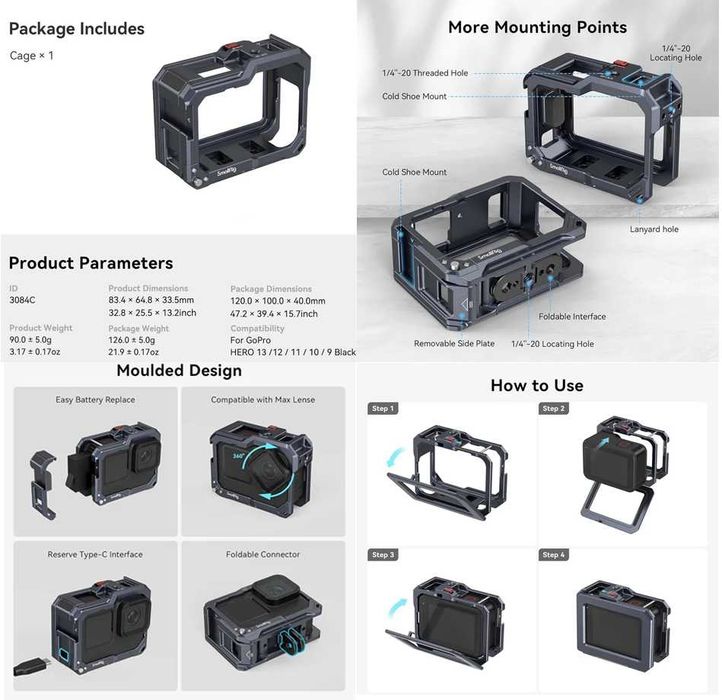 SmallRig 3084C Cage - GoPro Hero 13,12,11,10,9