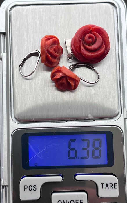 Набор из сережек и кулона серебро 925, коралл
