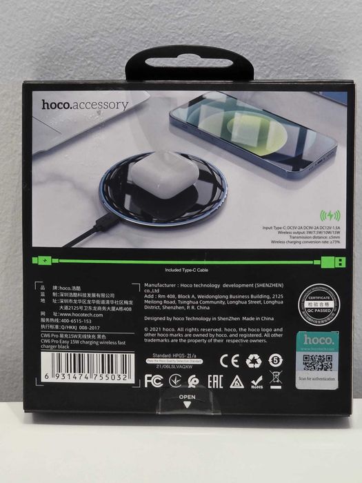 Carregador Wireless Hoco CW6 Pro 15W - NOVO Selado