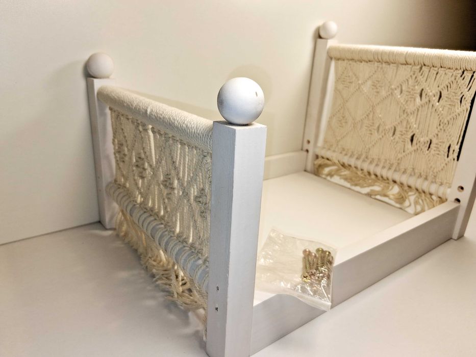 N235 Drewniane Łóżeczko Dla Psa Kota Makrama Boho Białe Solidne Nowe