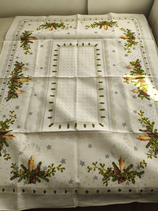 Duży lniany obrus świąteczny PRL ²¹¹