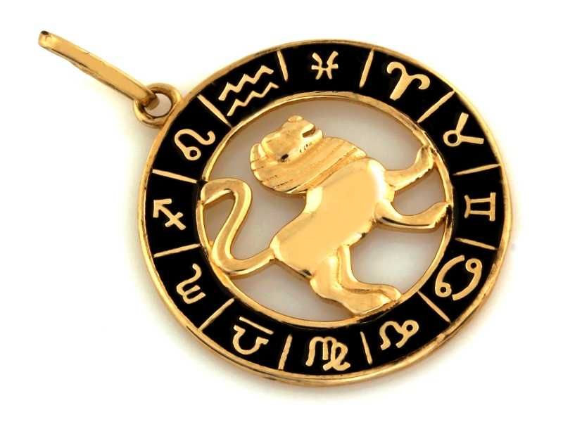 Zawieszka złota zodiak Lew z czarną emalią pr.585