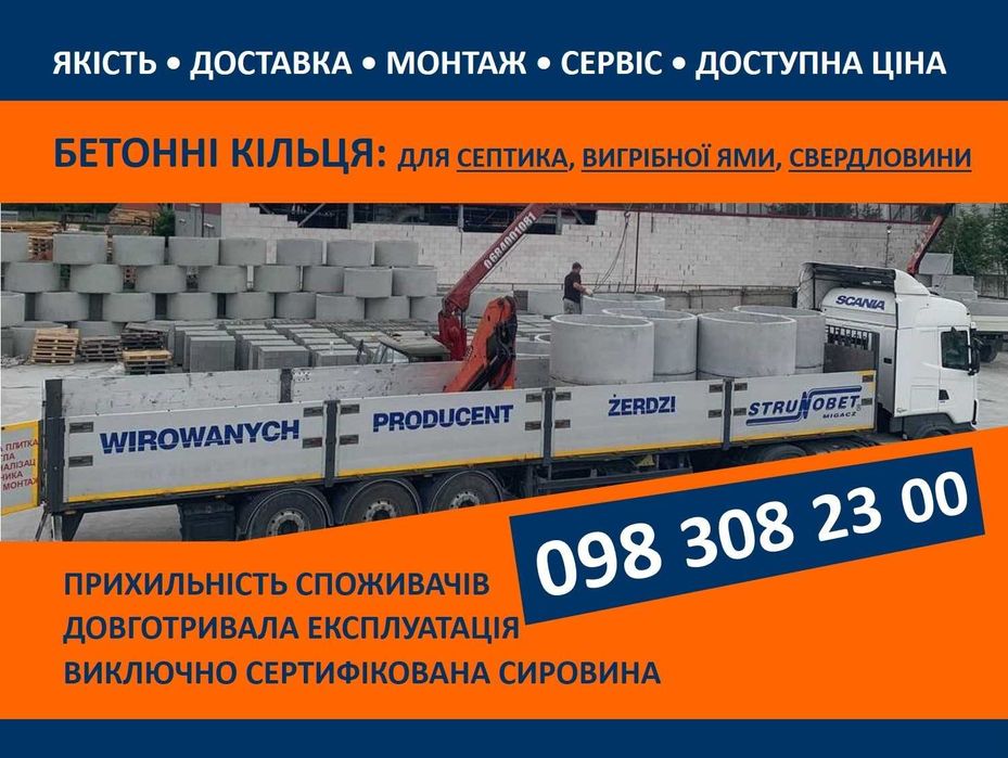 Бетонні кільця КС-16-03 для септика, свердловини. Доставка, монтаж