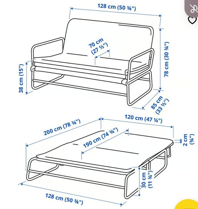 Sofá cama dois lugares Ikea