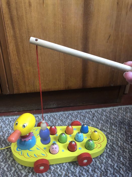 Дерев’яна іграшка рибалка + каталка | Montessori | 2 в 1