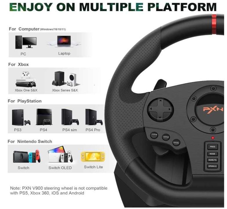 Kierownica do gier z pedałami PXN-V900 PC, PS4, XBOX, SWITCH X655