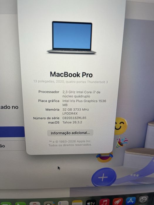 Macbook pro 2020 i7 -512gb ssd disco com 32gb ram