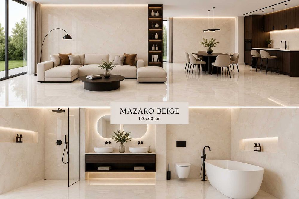 Płytki ceramiczne podłogowe Mazaro Beige Poler gres rektyfikowane 60x120