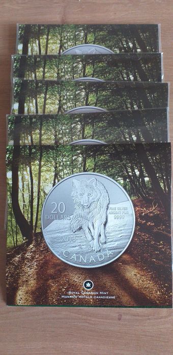 Moneta srebrna, kanada 2013 20 dolarow Wilk szary