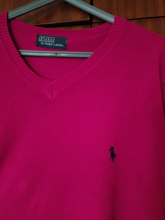 Camisola de lã merino Ralph Lauren tam XL rosa e verde