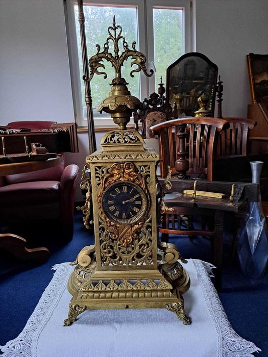 zegar mosiężny kominkowy sygnowany