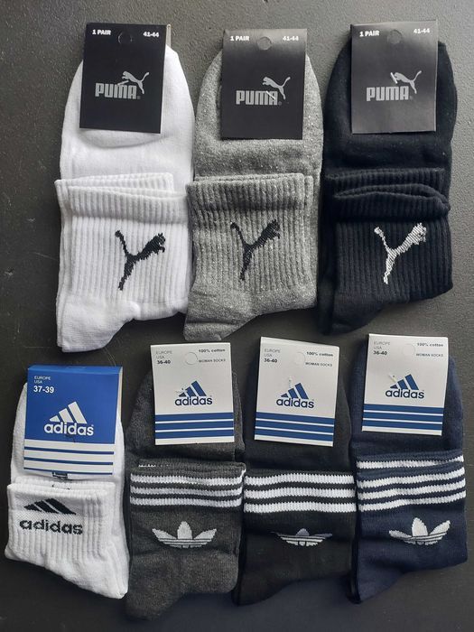 Середні носки Пума/Adidas - білі/сірі/чорні. Шкарпетки Nike/Найк  оптом і в роздріб