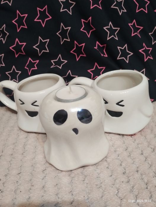 Halloween zestaw kubki i świeczniki duchy