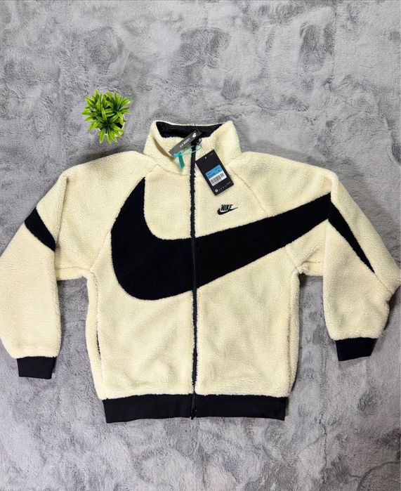 Nike Big Swoosh Sherpa Fleece Jacket Ecru Black