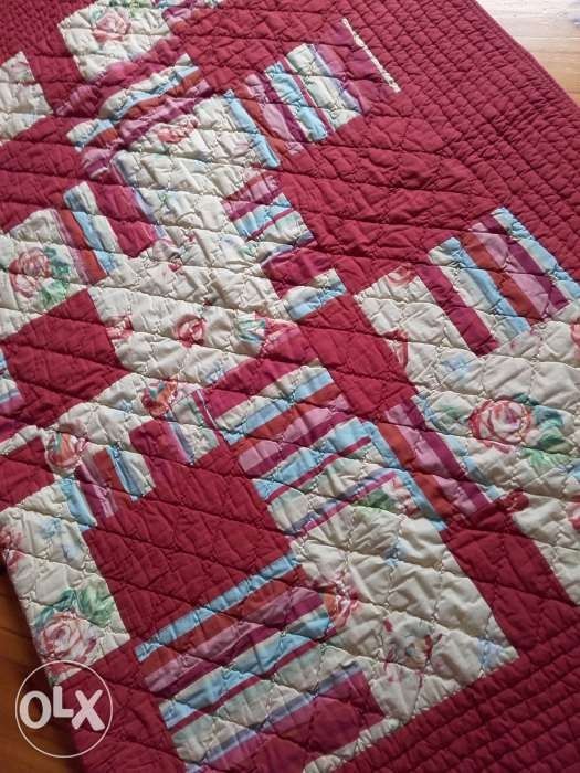 YVES DELORME czerwona w kwiaty róże narzuta na łóżko styl patchwork