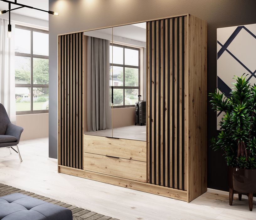 Szafa, Garderoba NATI z lustrem 4D 206 cm ! 3 WERSJE KOLORYSTYCZNE!