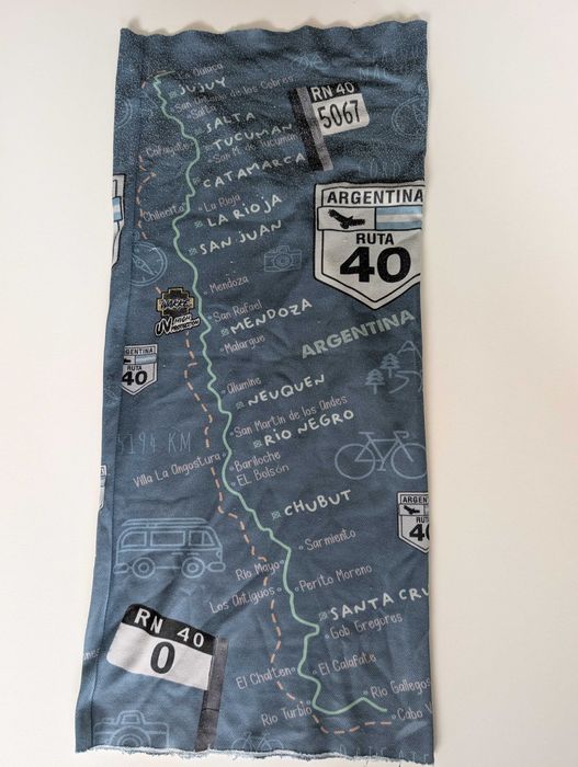 Chusta wielofunkcyjna buff/komin, mapa Argentyny Ruta 40, niebieska, dwustronna