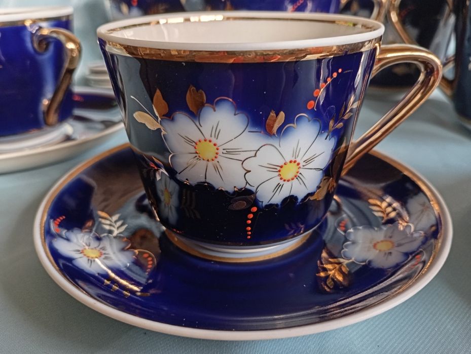 Сервиз  чайный СССР"Яблоневый цвет" кобальтовый,фарфор ,винтаж,Довбыш