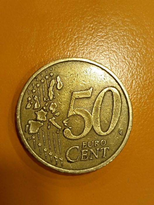 Moeda 50 cent com o (f) de erro cunha