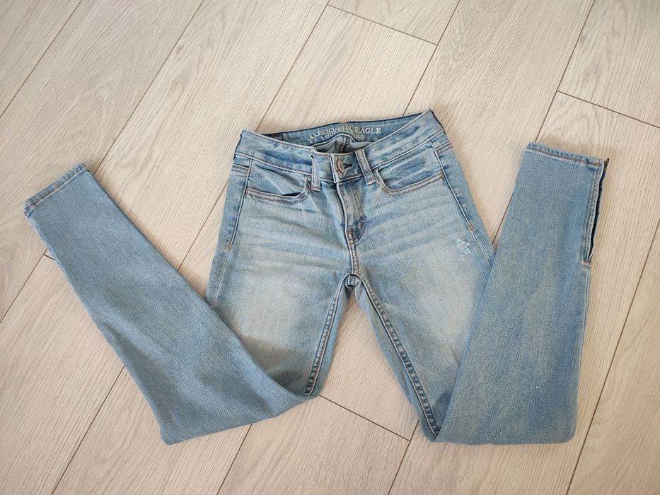 Dopasowane jeansy rurki damskie skinny denim super stretch American XS