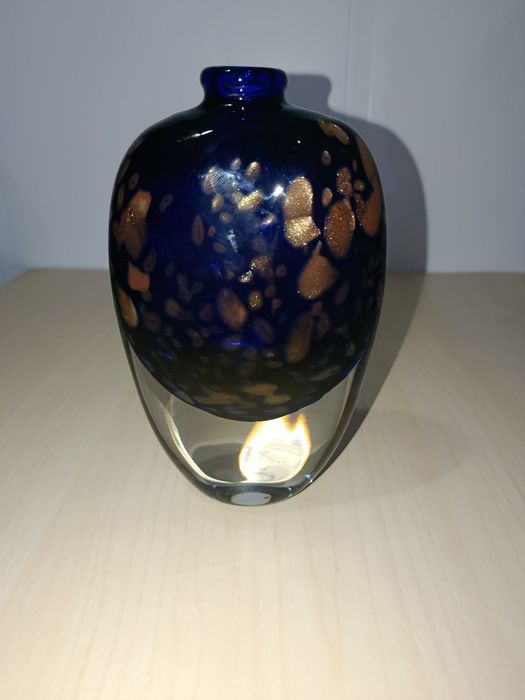 Vaso de Vidro Artístico Italiano Cristalcor – Azul Cobalto com Detalhe