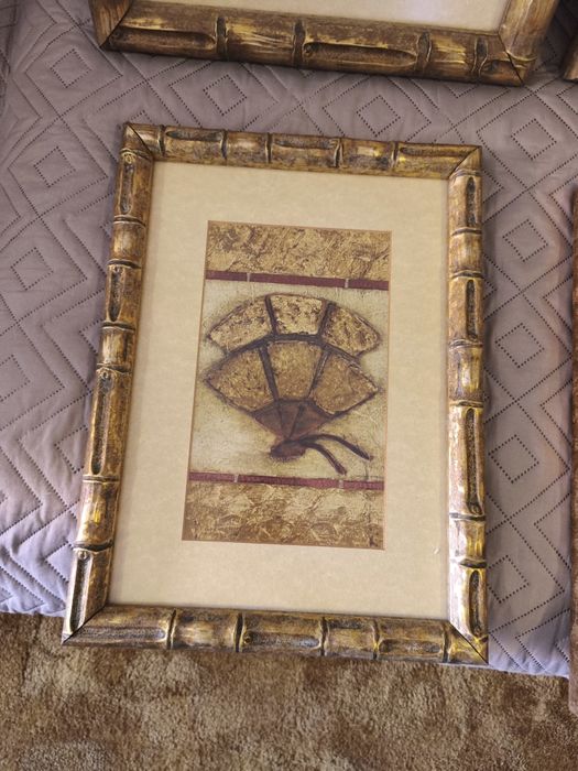 Quadros exóticos com moldura estilo bambu dourado