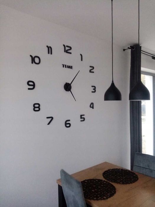 NOWY duży zegar ścienny naklejany cichy czarny połysk do salonu loft