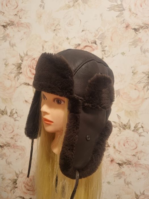 Skórzana czapka papacha brązowa