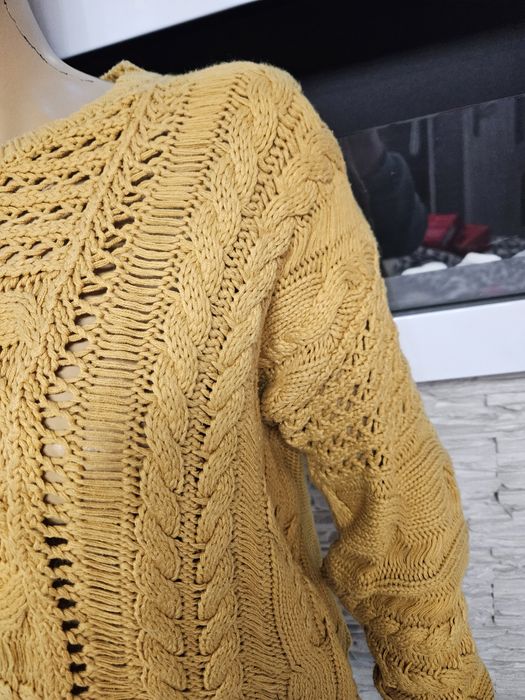 Sweter musztardowy ażurowy Next rozmiar S