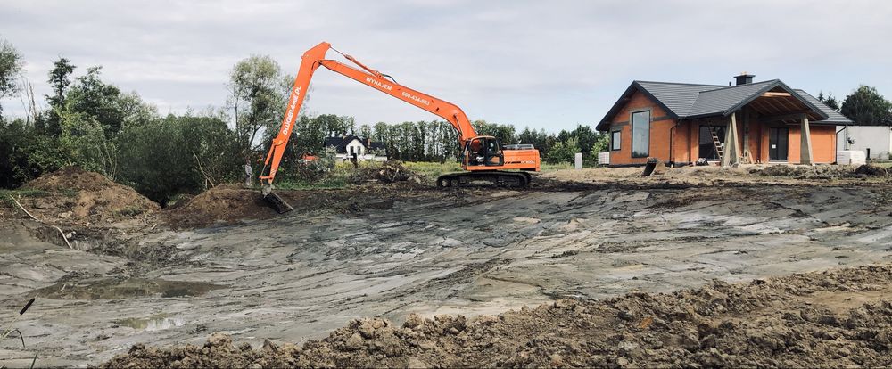 Kopanie odmulanie stawów | Koparka LONG REACH | Zasięg do 18 m