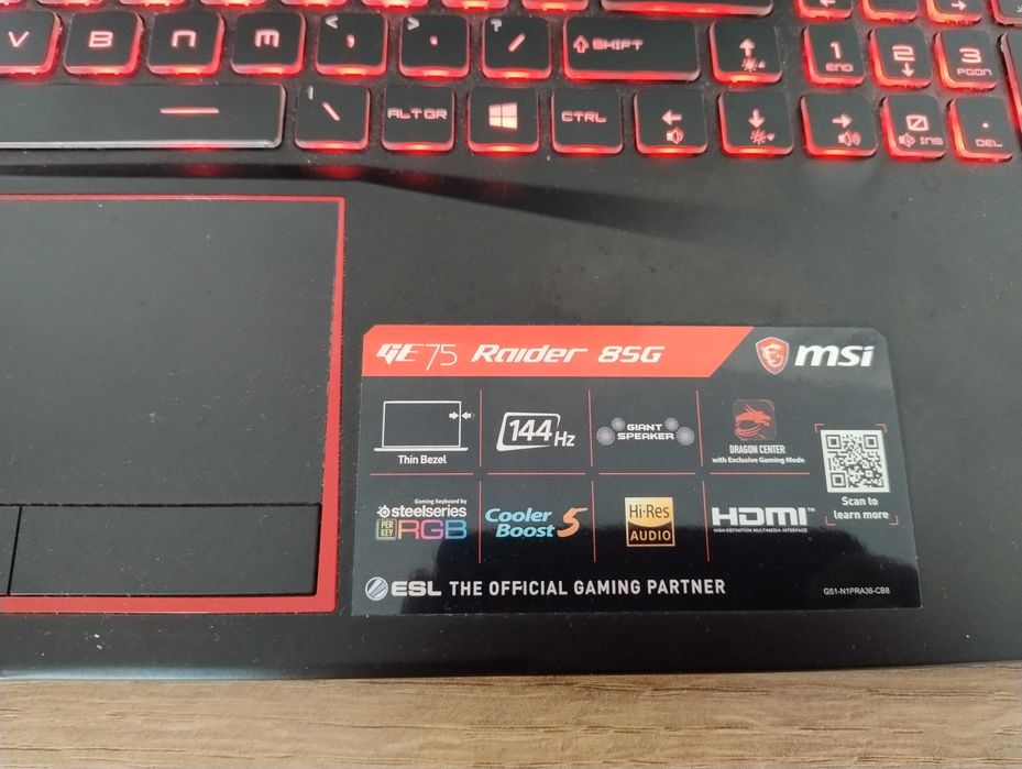 MSI GE75 Raider 8SG-054PL (i7+RTX2080+16GB RAM)