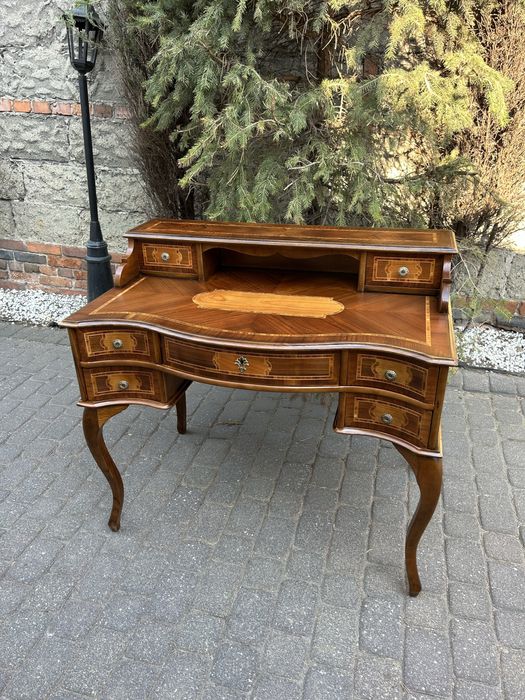 Stylowe Biurko Ludwikowskie Sekretarzyk Ludwik Dwustronne Intarsja UNIKAT Gabinet Chippendale Po Renowacji