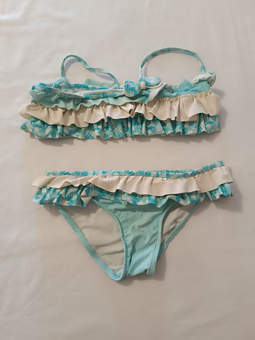 Bikini Azul com Folhos. Menina 7 a 8 Anos. B com B